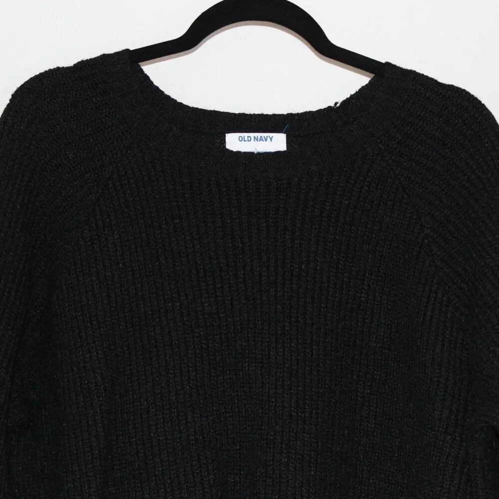 Old Navy black textured knit crew neck long-sleeve ribbed cuff and hem sweater L - Picture 2 of 7